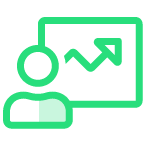 Green user in front of increading line graph