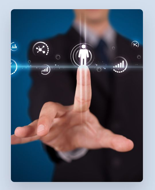 Businessman's finger touching floating person icon