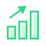 Green increasing bar chart with arrow above