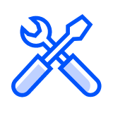 Blue screw driver and wrench crossed over