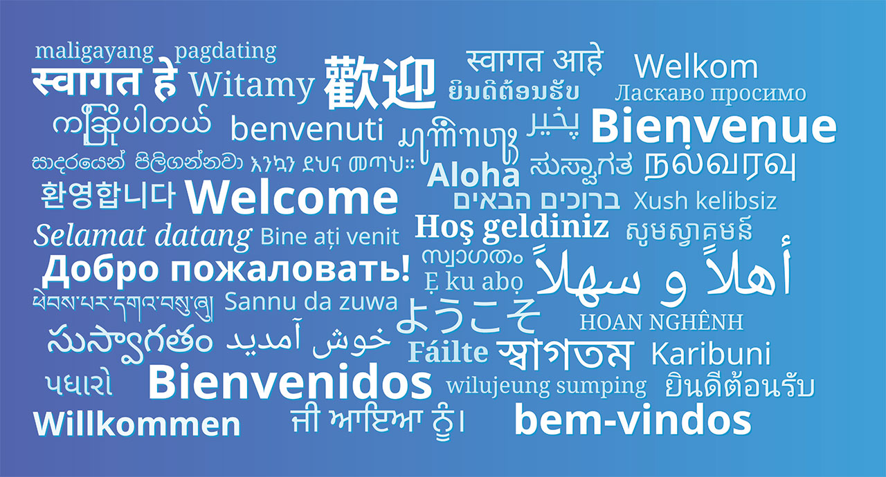 "Welcome" in different languages jumbled together